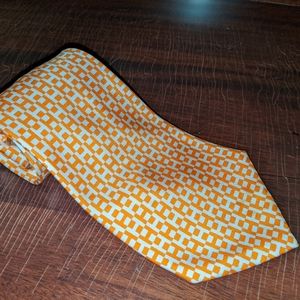 VTG HERMES Silk Tie Orange Signature H Print